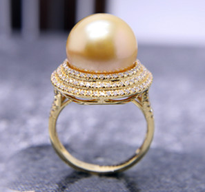 天然浓金珍珠戒指