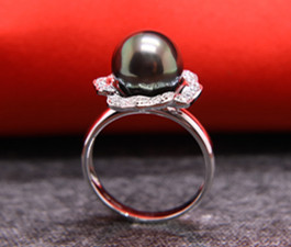 法国大溪地黑珠钻石戒指